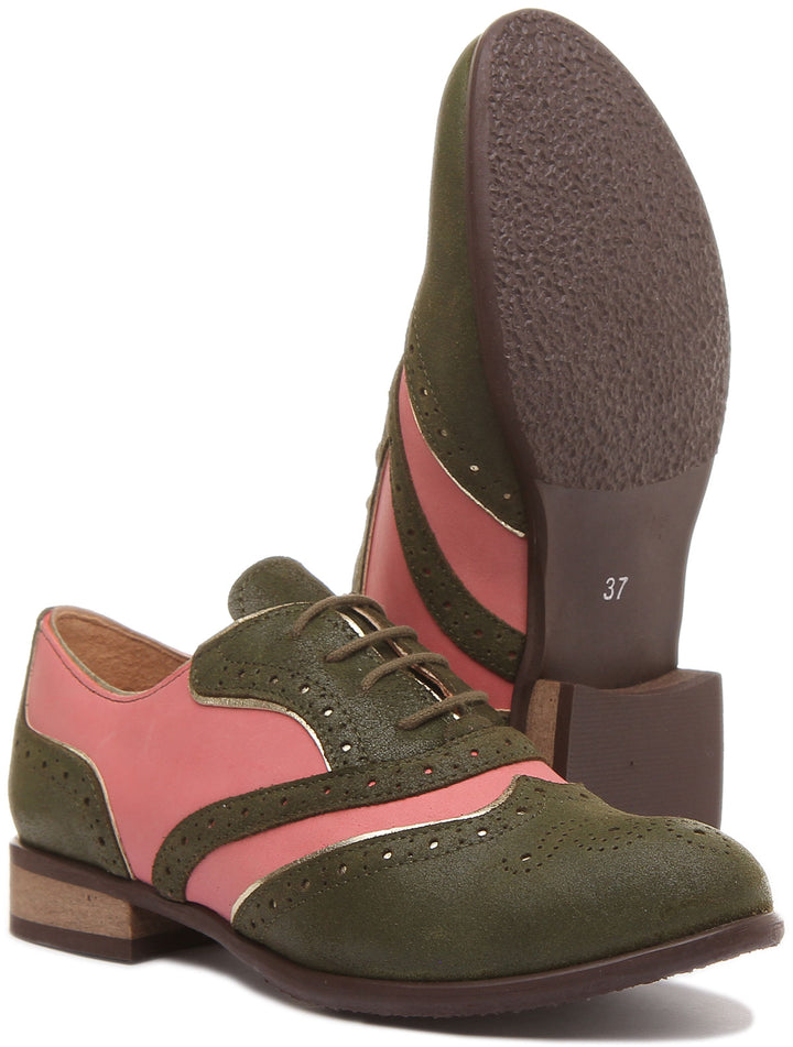 JUSTINREESS ENGLAND Womens Shoes Roxana Lace up Soft Leather Brogue Shoes in Green
