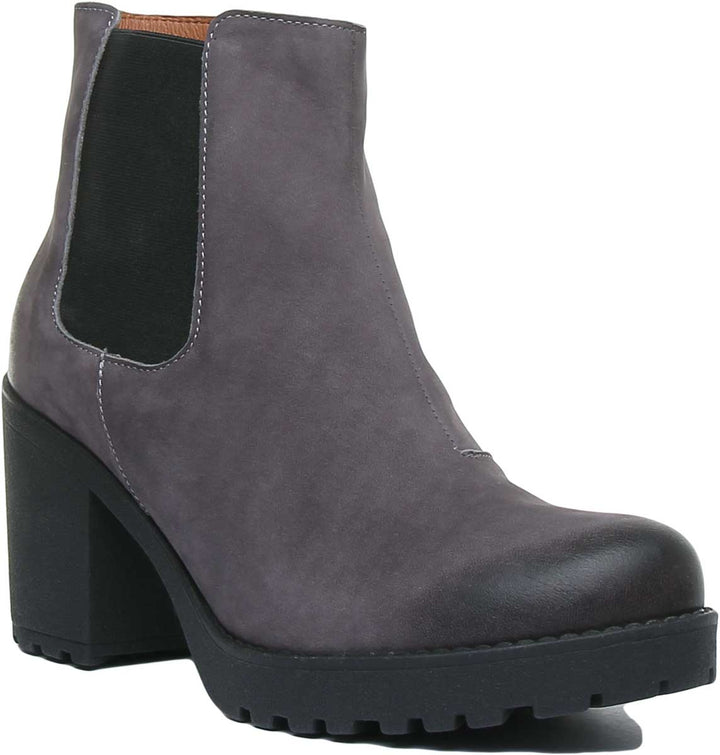 JUSTINREESS ENGLAND Womens Ankle Boots 3100 Heeled Leather Chelsea Boot In Grey