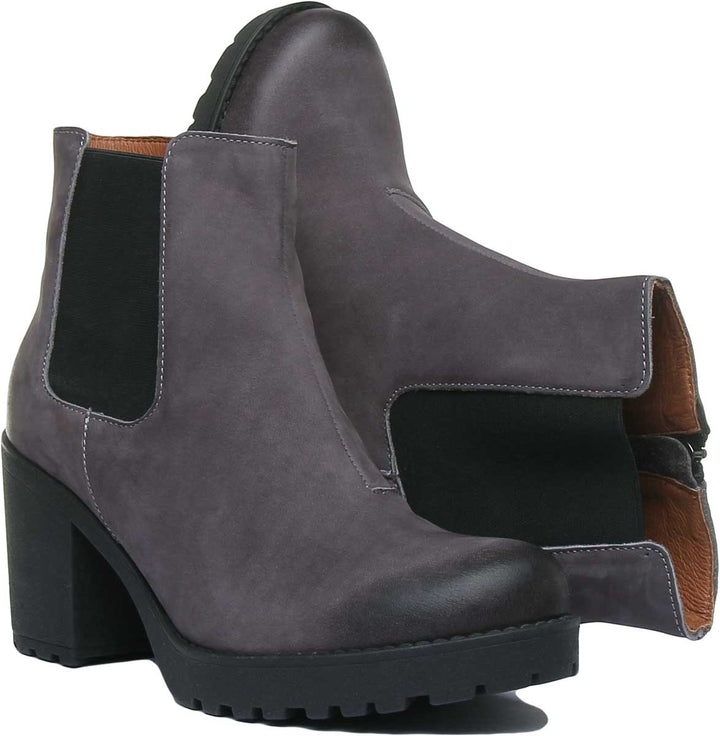 JUSTINREESS ENGLAND Womens Ankle Boots 3100 Heeled Leather Chelsea Boot In Grey