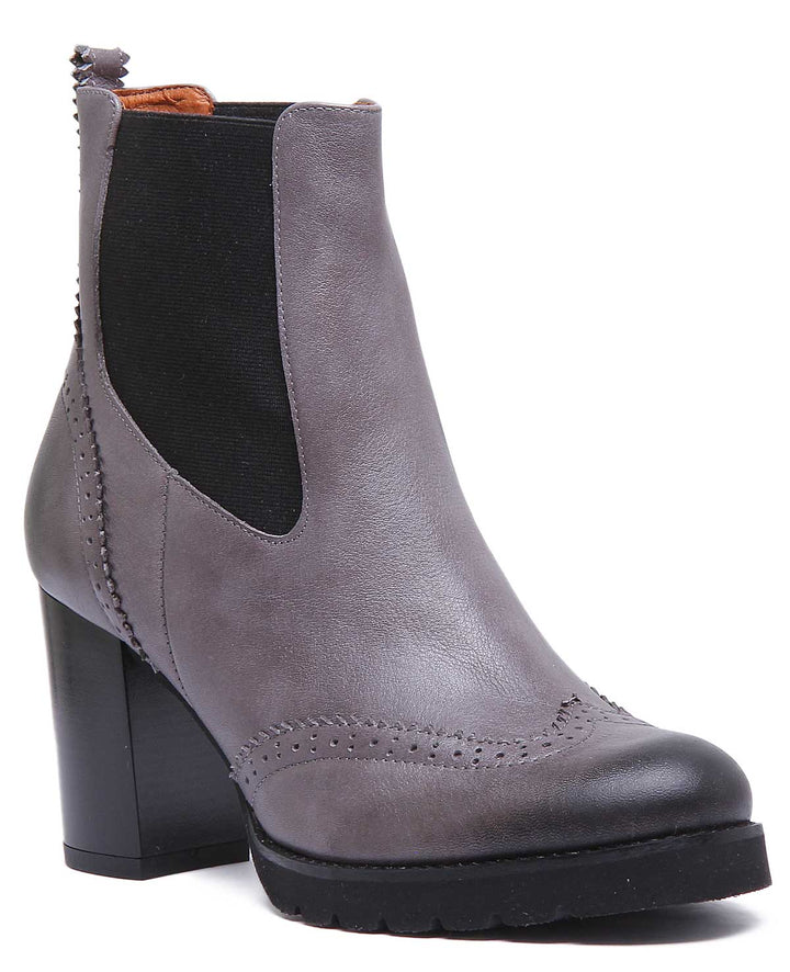 JUSTINREESS ENGLAND Womens Ankle Boots Alice Heeled Leather Chelsea Boot In Grey