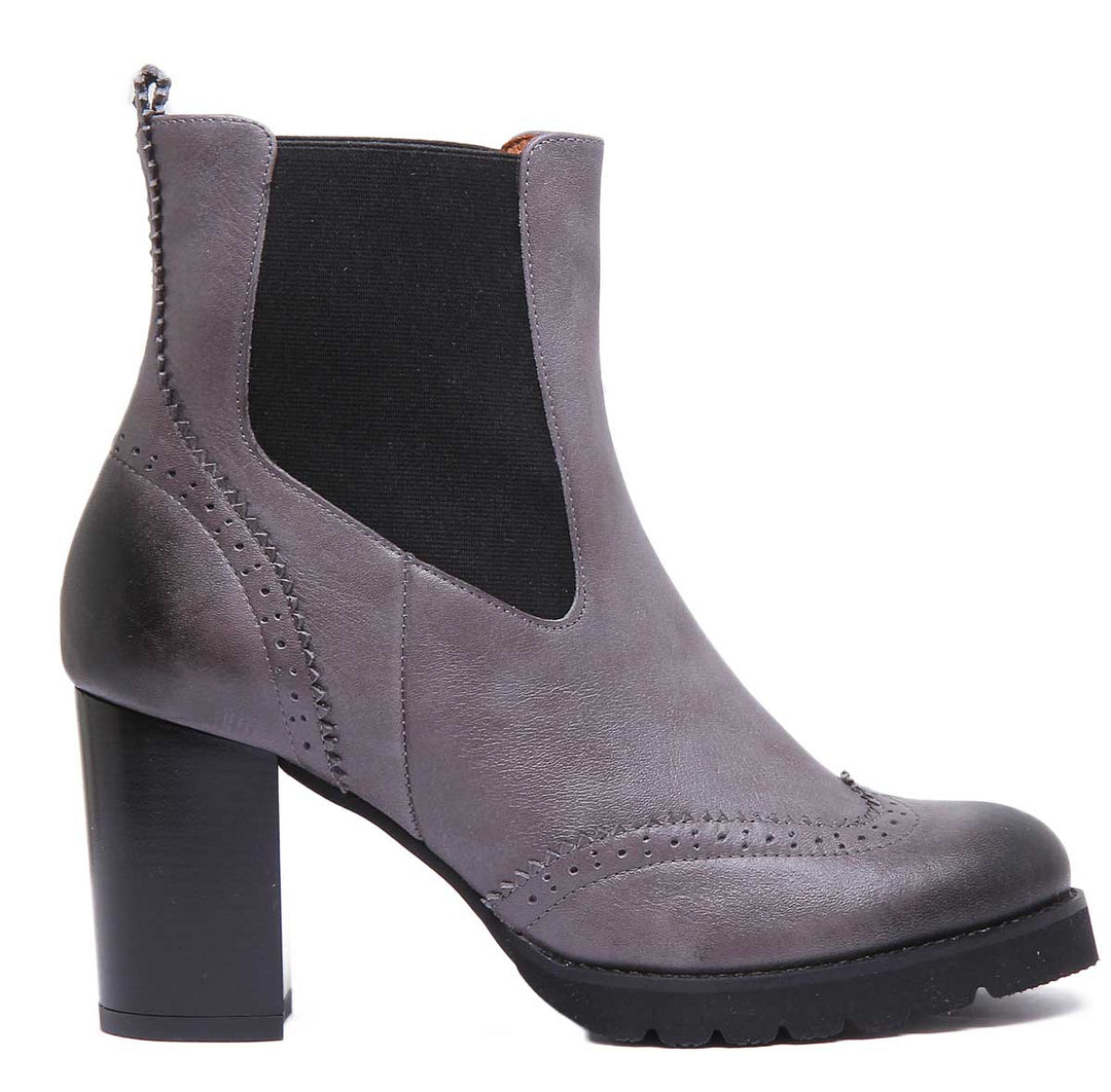 JUSTINREESS ENGLAND Womens Ankle Boots Alice Heeled Leather Chelsea Boot In Grey