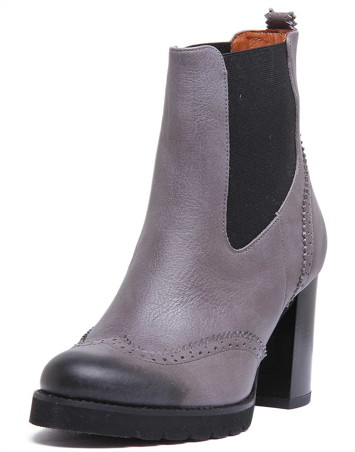 JUSTINREESS ENGLAND Womens Ankle Boots Alice Heeled Leather Chelsea Boot In Grey