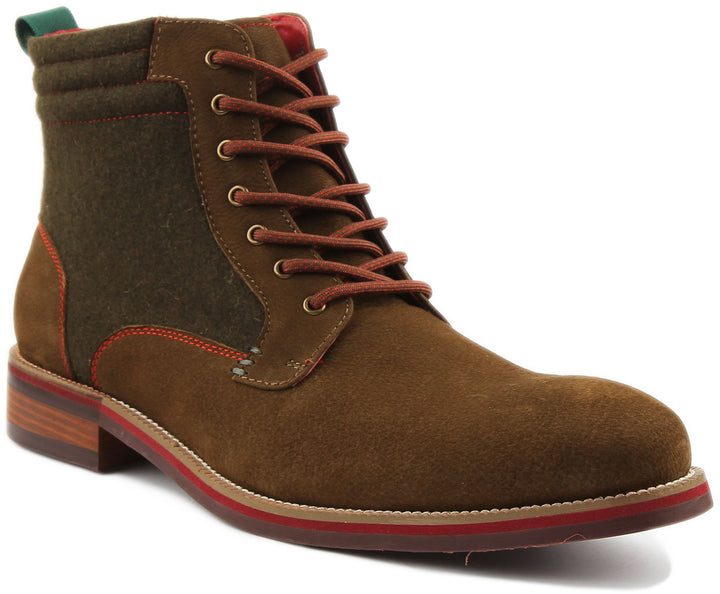 JUSTINREESS ENGLAND Mens Ankle Boots Marco Two Tone Lace Up Boot In Khaki