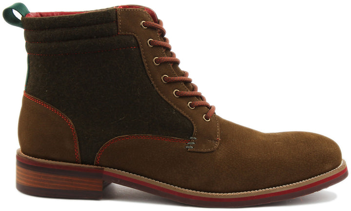 JUSTINREESS ENGLAND Mens Ankle Boots Marco Two Tone Lace Up Boot In Khaki