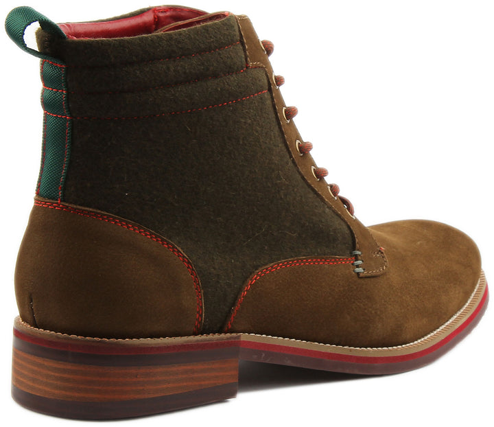 JUSTINREESS ENGLAND Mens Ankle Boots Marco Two Tone Lace Up Boot In Khaki