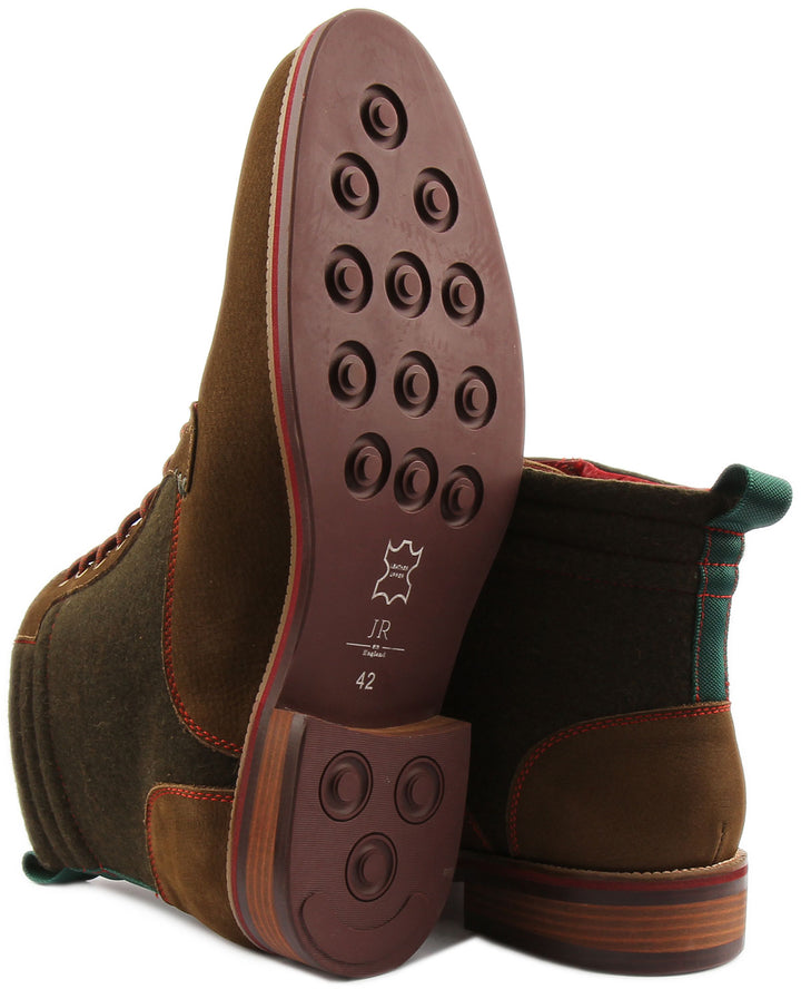 JUSTINREESS ENGLAND Mens Ankle Boots Marco Two Tone Lace Up Boot In Khaki