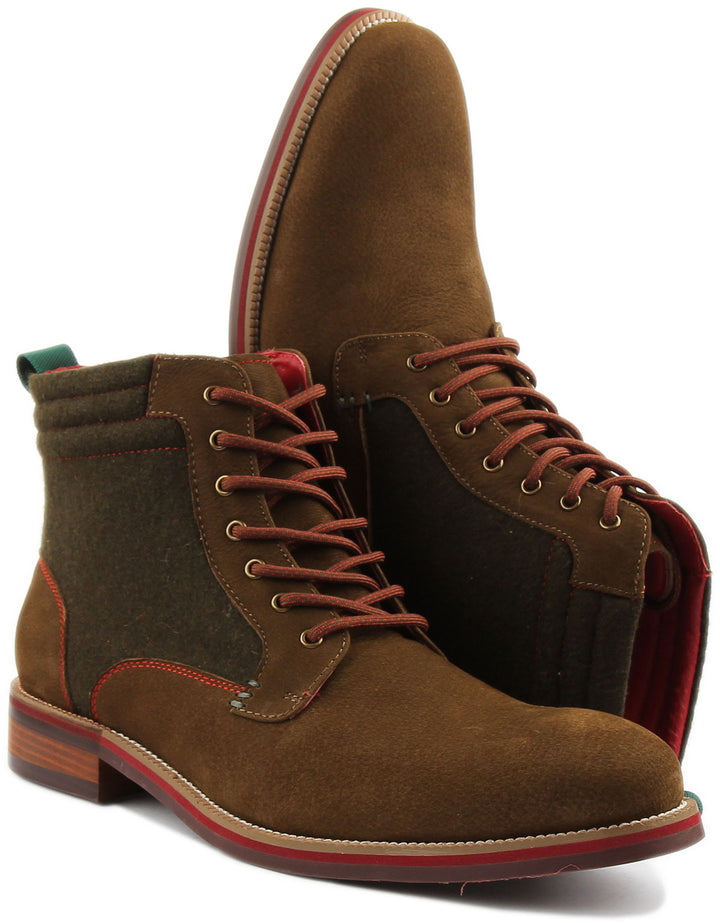 JUSTINREESS ENGLAND Mens Ankle Boots Marco Two Tone Lace Up Boot In Khaki
