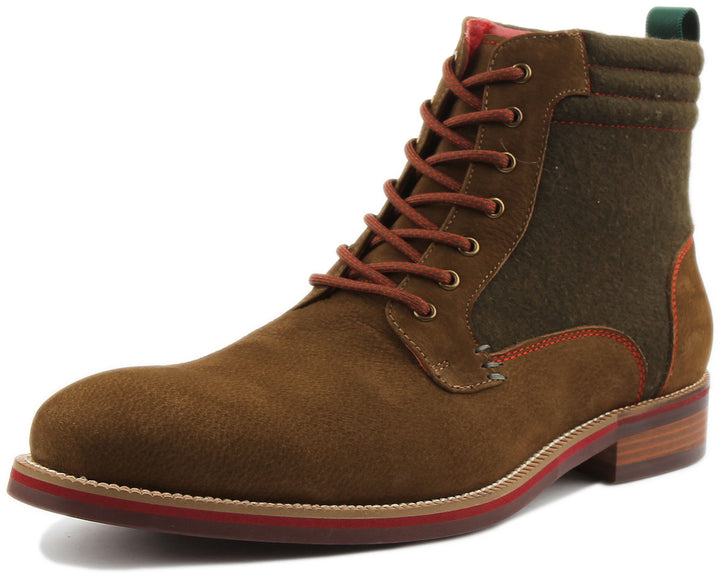 JUSTINREESS ENGLAND Mens Ankle Boots Marco Two Tone Lace Up Boot In Khaki