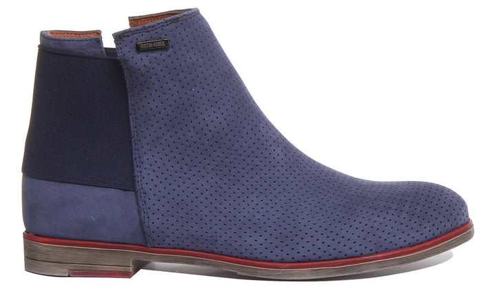 JUSTINREESS ENGLAND Womens Ankle Boots 5900 Leather Ankle Boot With Elastic Back In Navy
