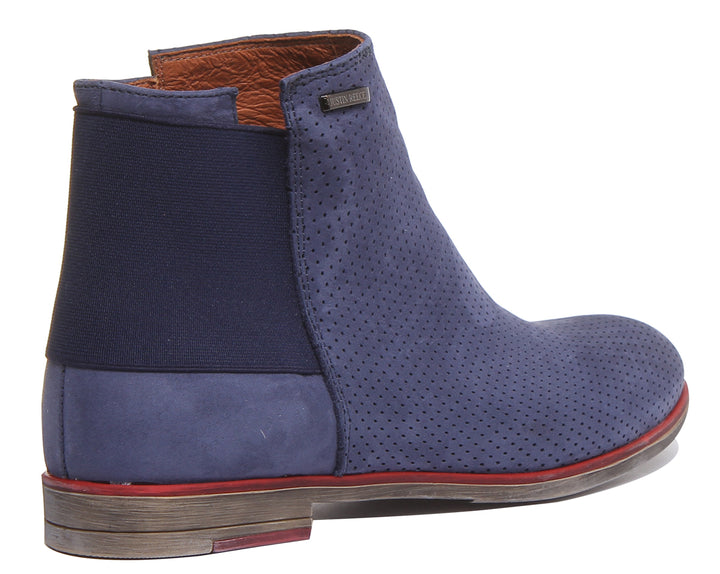 JUSTINREESS ENGLAND Womens Ankle Boots 5900 Leather Ankle Boot With Elastic Back In Navy