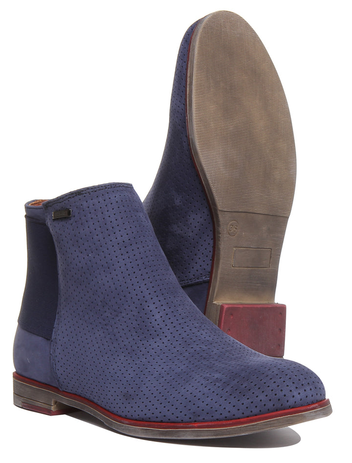 JUSTINREESS ENGLAND Womens Ankle Boots 5900 Leather Ankle Boot With Elastic Back In Navy
