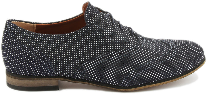JUSTINREESS ENGLAND Womens Shoes Kalina Lace up Flat Brogues In Navy Pokadot