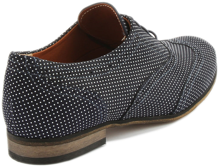 JUSTINREESS ENGLAND Womens Shoes Kalina Lace up Flat Brogues In Navy Pokadot