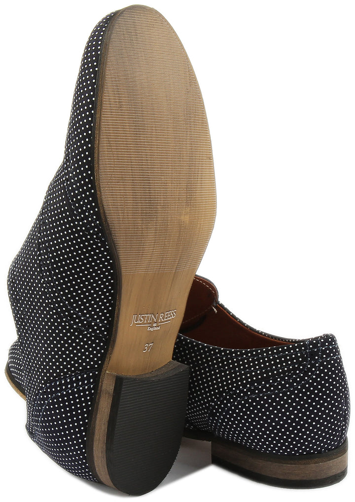 JUSTINREESS ENGLAND Womens Shoes Kalina Lace up Flat Brogues In Navy Pokadot