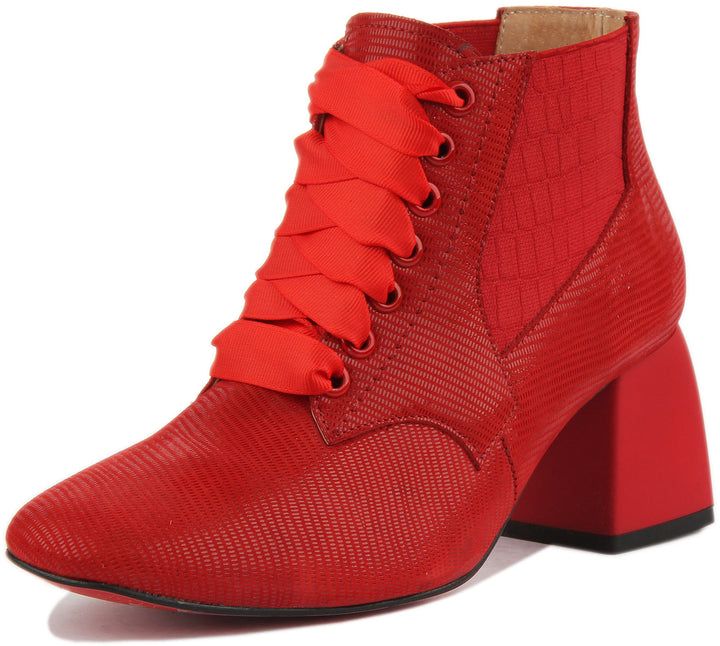 JUSTINREESS ENGLAND Womens Ankle Boots Hannah Block Heel Victorian Style Boot In Red