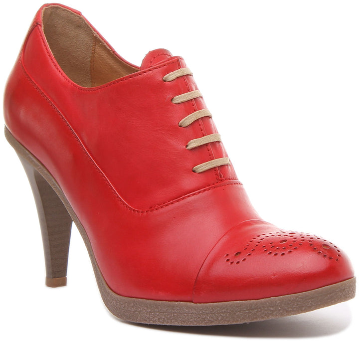 JUSTINREESS ENGLAND Womens Heel Shoes Margy Stilleto Heeled Lace up Brogue Shoes in Red