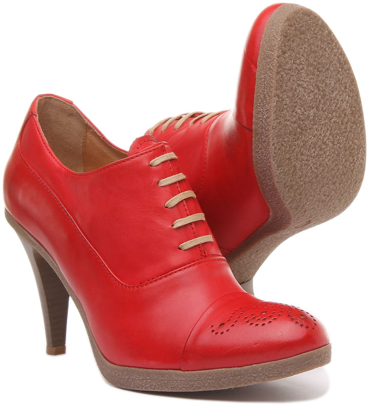 JUSTINREESS ENGLAND Womens Heel Shoes Margy Stilleto Heeled Lace up Brogue Shoes in Red