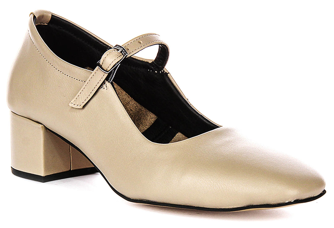 Kamila Mary Jane In Beige Soft Leather