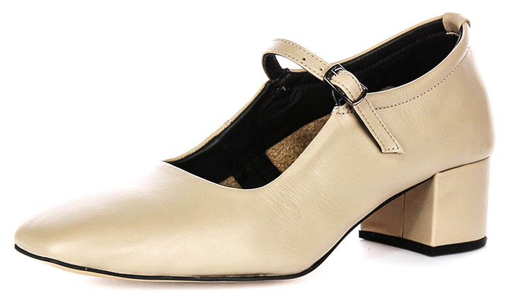 Kamila Mary Jane In Beige Soft Leather