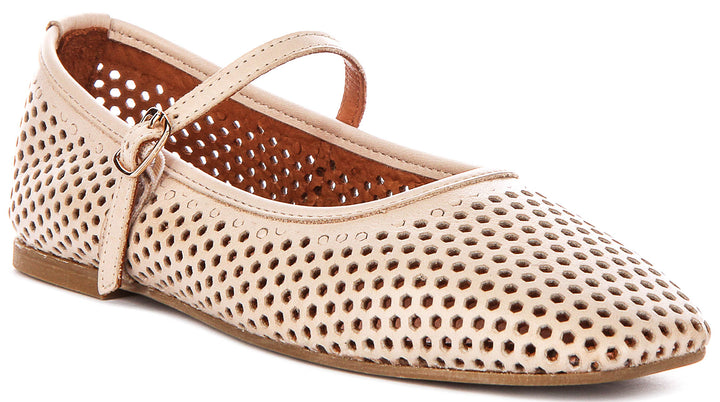 Heidi Perforated Mary Jane In Beige