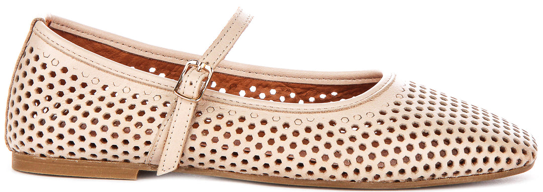 Heidi Perforated Mary Jane In Beige