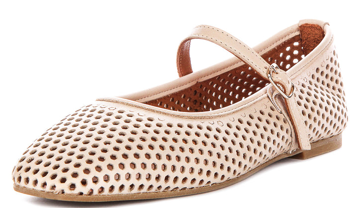 Heidi Perforated Mary Jane In Beige