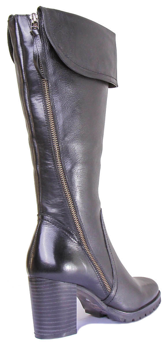 Celia Leather Heeled Boot With Side Zip In Black