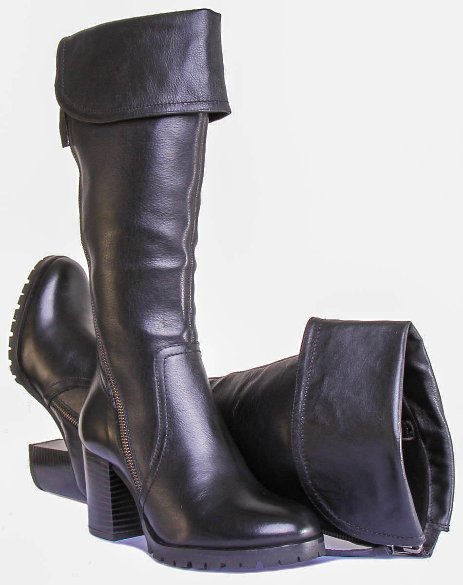 Celia Leather Heeled Boot With Side Zip In Black