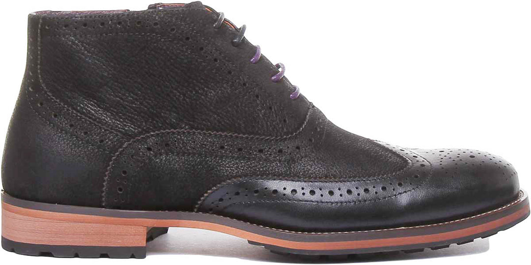 Bruno Lace Up Leather Brogue Boot In Black