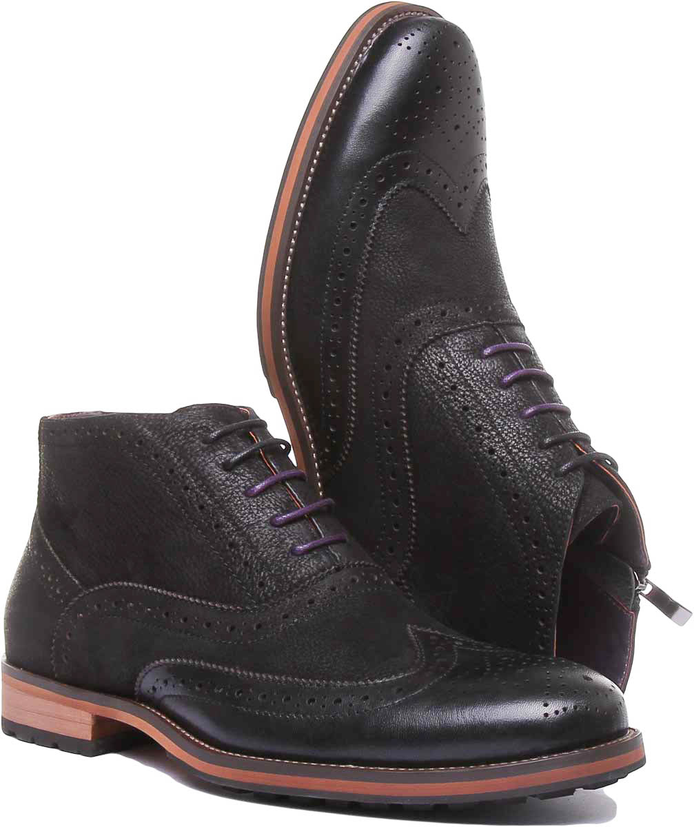 Bruno Lace Up Leather Brogue Boot In Black