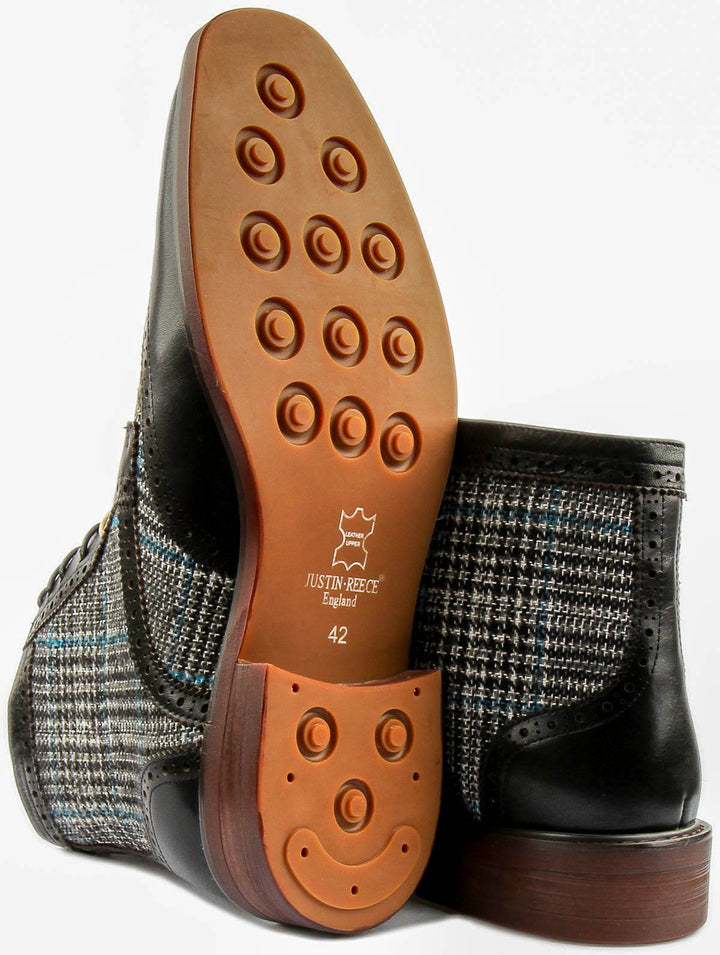 Alvin Lace Up Leather & Tweed Boot In Black