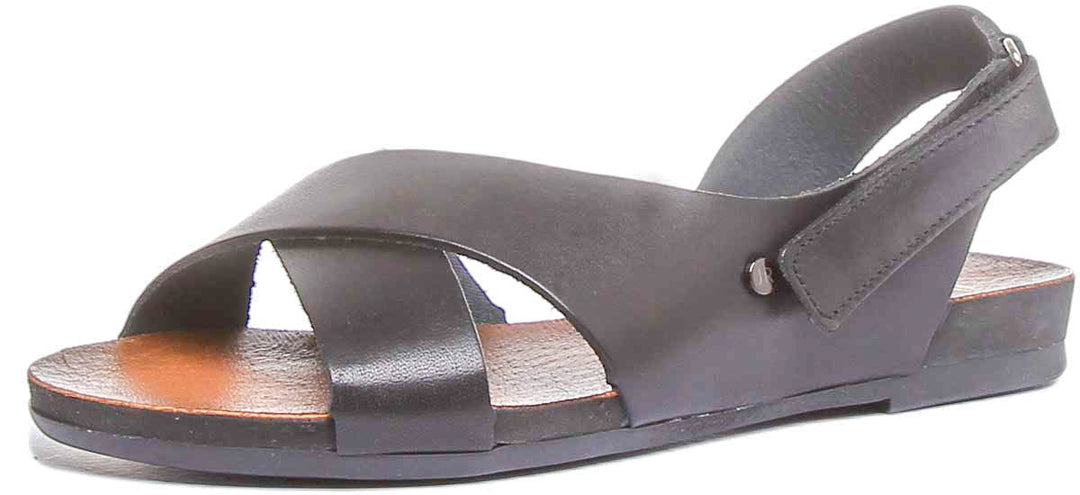 7600 Leather Buckle Sandal In Black