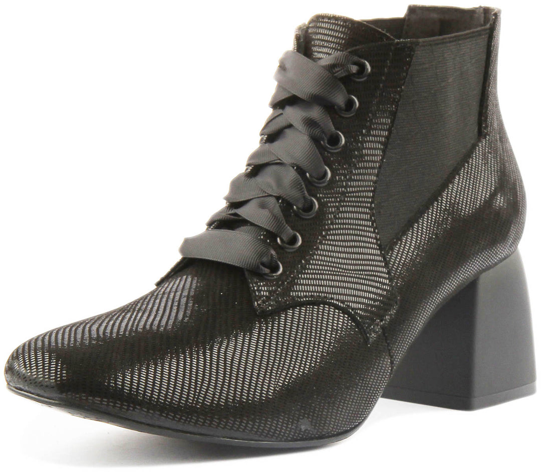 Hannah Block Heel Victorian Style Boot In Black