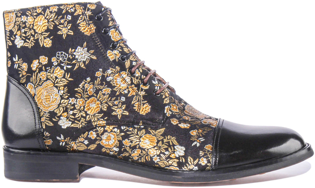 Adam Floral Ankle Boots In Black