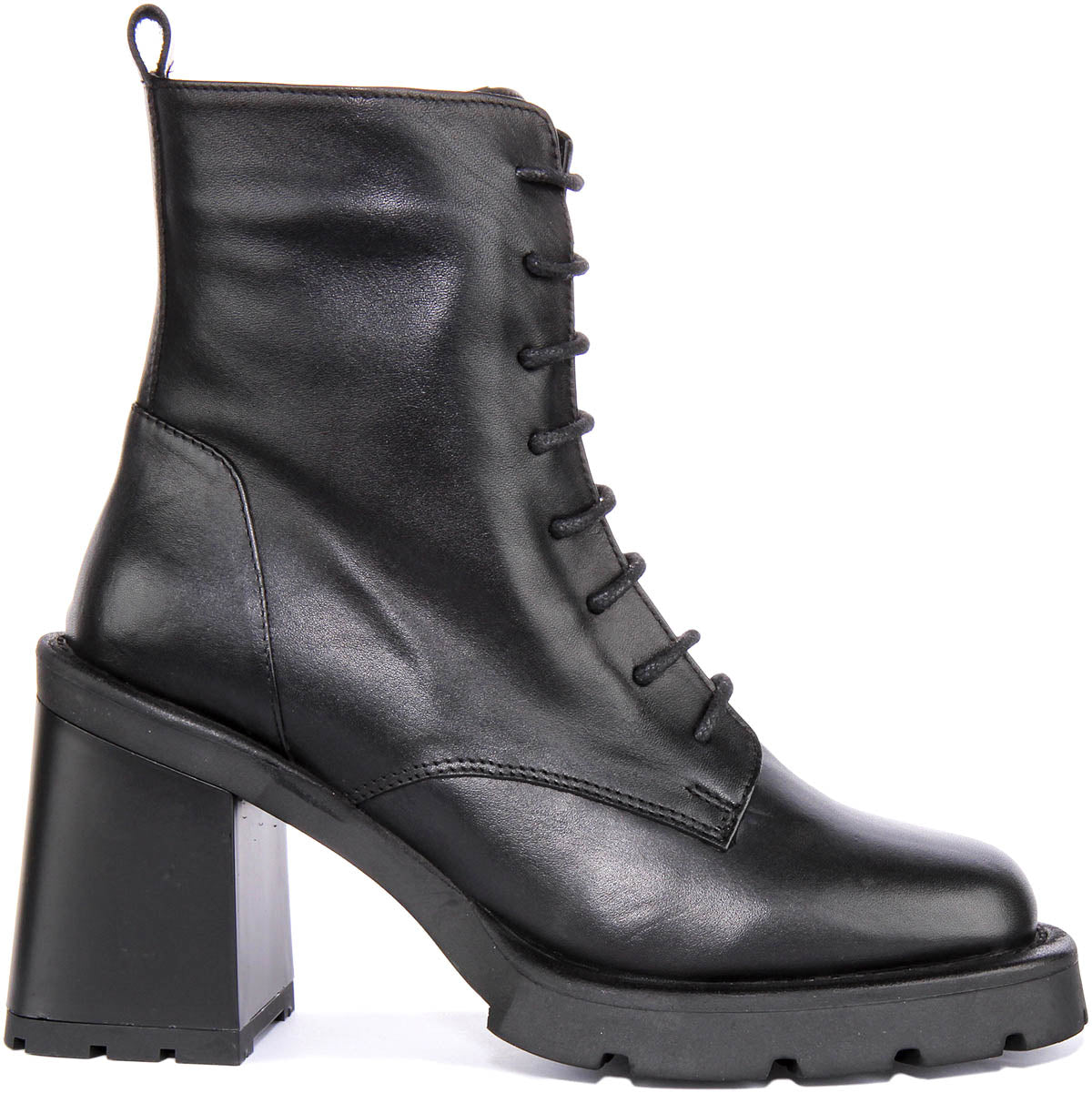 Womens Lace up Boots Black Ladies Leather Square Block Heel Boots Justin Reess