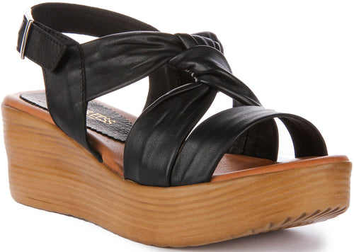 Raya Wedge Leather Sandals In Black