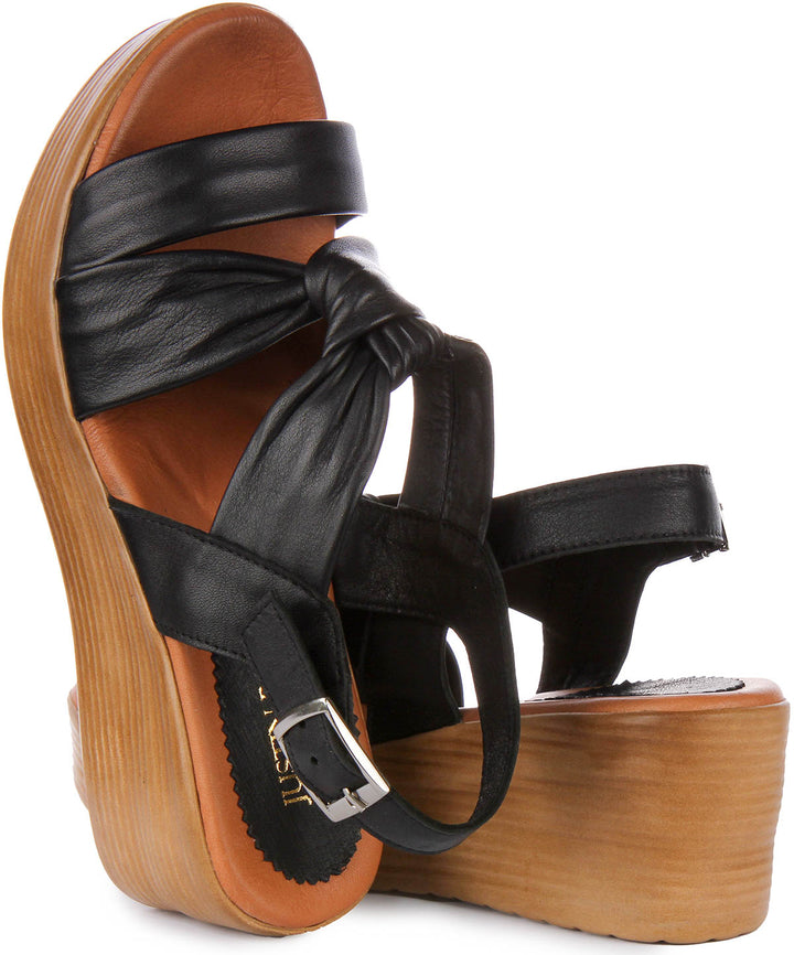 Raya Wedge Leather Sandals In Black