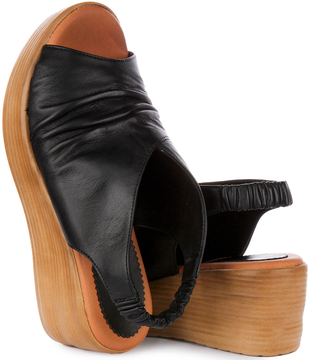 Dilla Peep Toe Leather Sandals In Black
