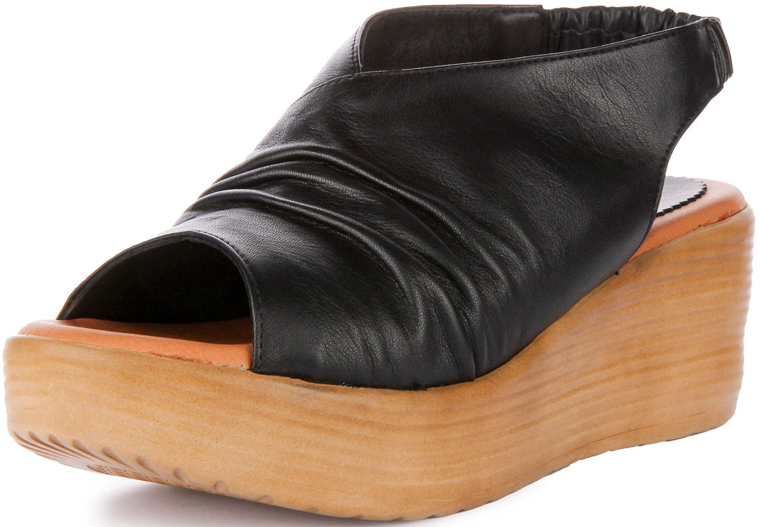 Dilla Peep Toe Leather Sandals In Black