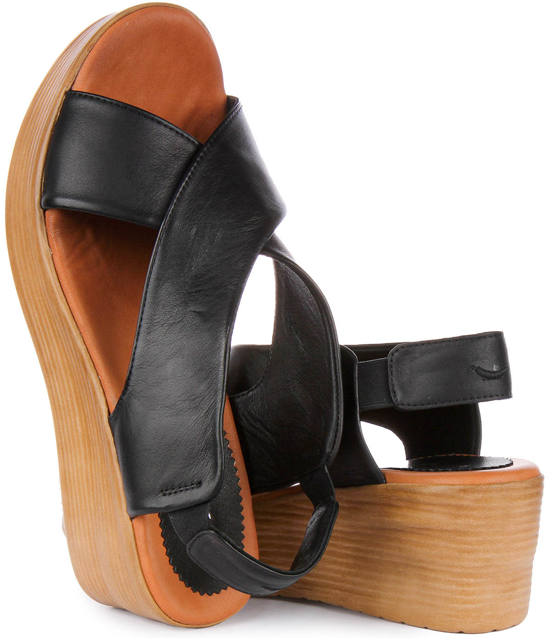 Flora Wedge Leather Sandals In Black