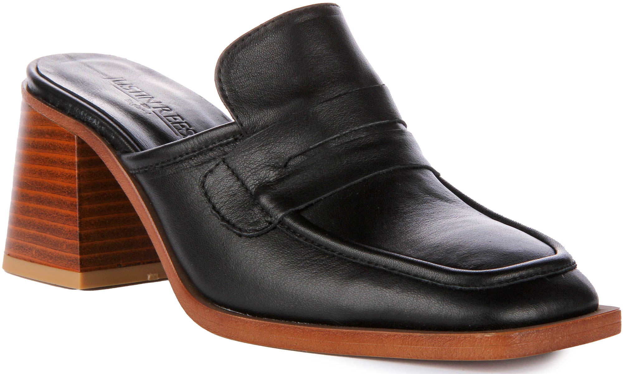 Charlie In Black For Women | Leather Block Heel Shoes – Justin Reess
