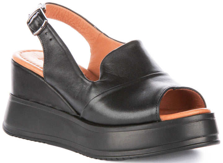 Lucia Wedge Sandal In Black Leather