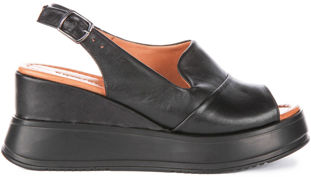 Lucia Wedge Sandal In Black Leather