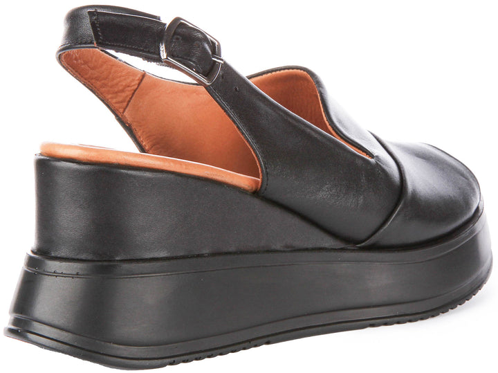 Lucia Wedge Sandal In Black Leather