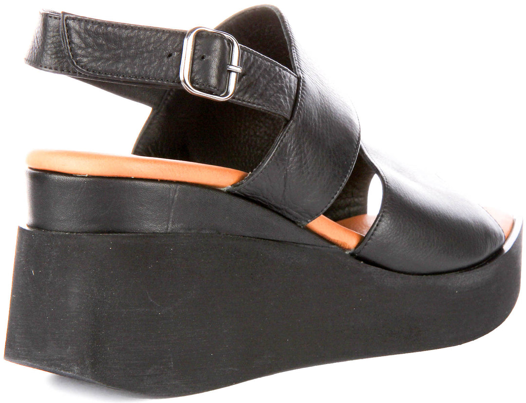 Valeria Wedge Back Strap Sandal In Black Leather