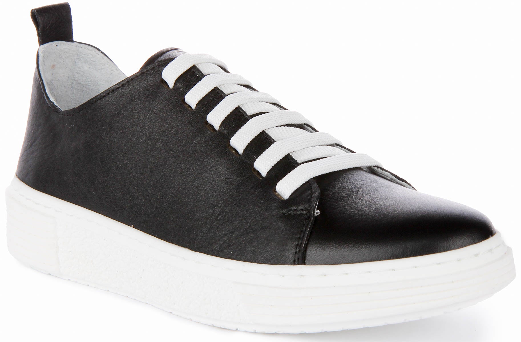 JUSTINREESS ENGLAND Womens Black Leather | Smart Lace Up Trainer ...