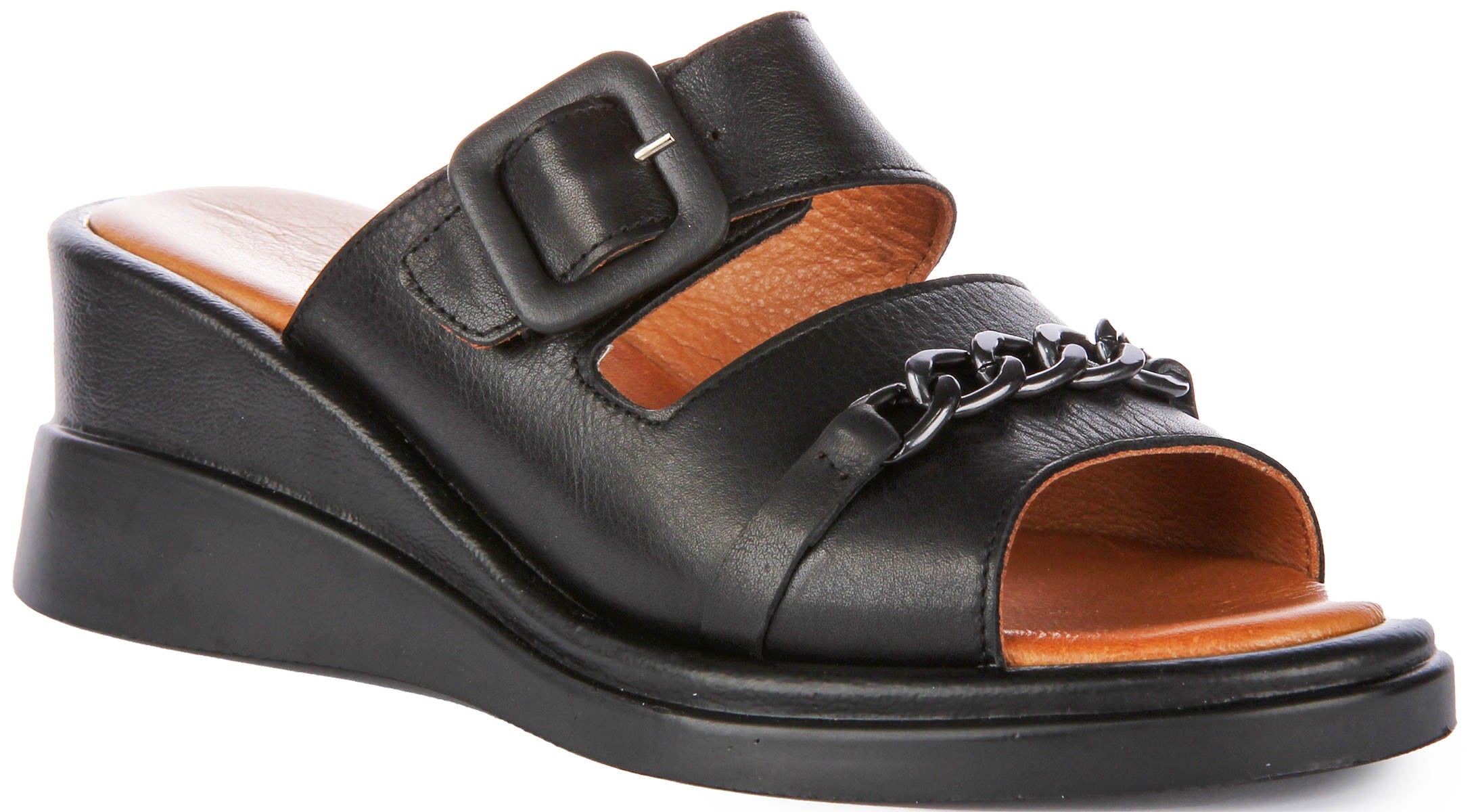 JUSTINREESS Womens Sandals Black Leather | Open Toe Wedge Sandals ...