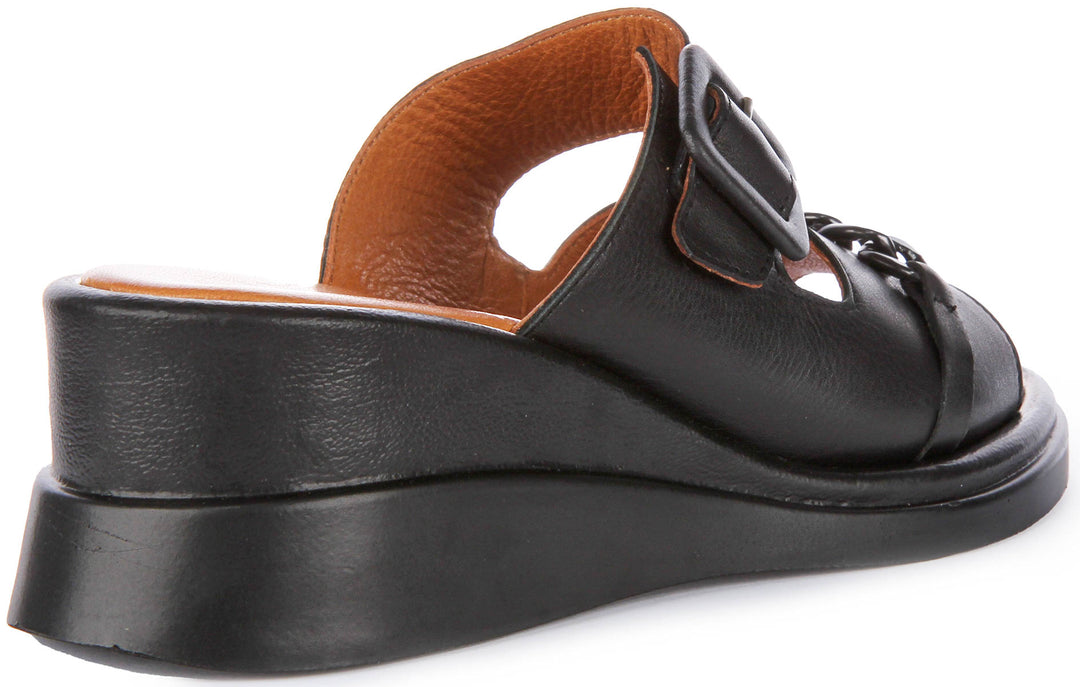 Sami Wedge Sandals In Black Leather