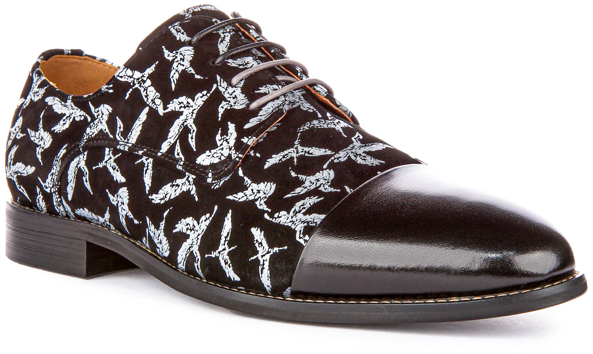 JUSTINREESS Mens Lace up Black Bird Print Lace Up Oxford Shoes – Justin ...