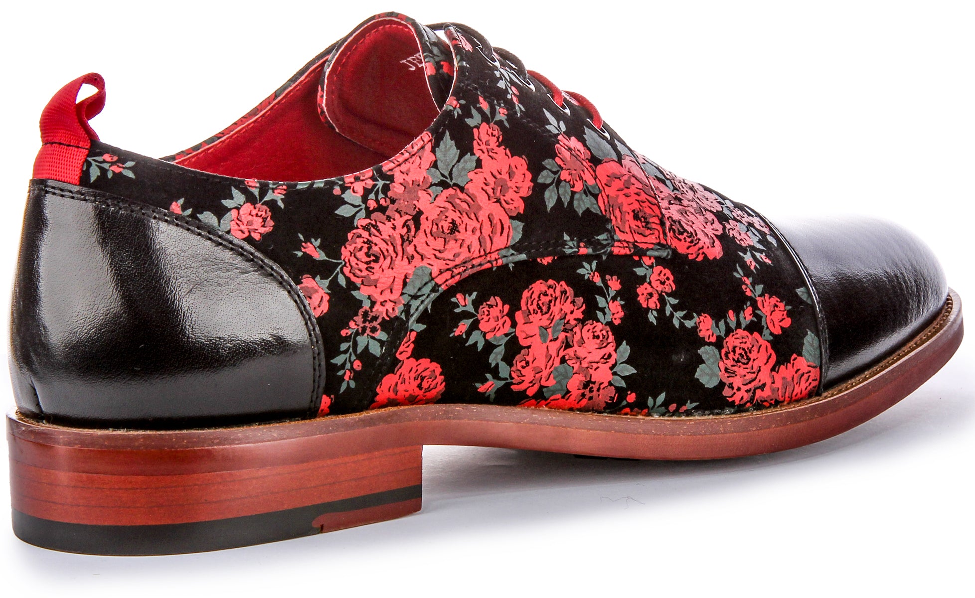 JUSTINREESS Mens Black Red Leather Floral Print Lace Oxford Shoes Justin Reess